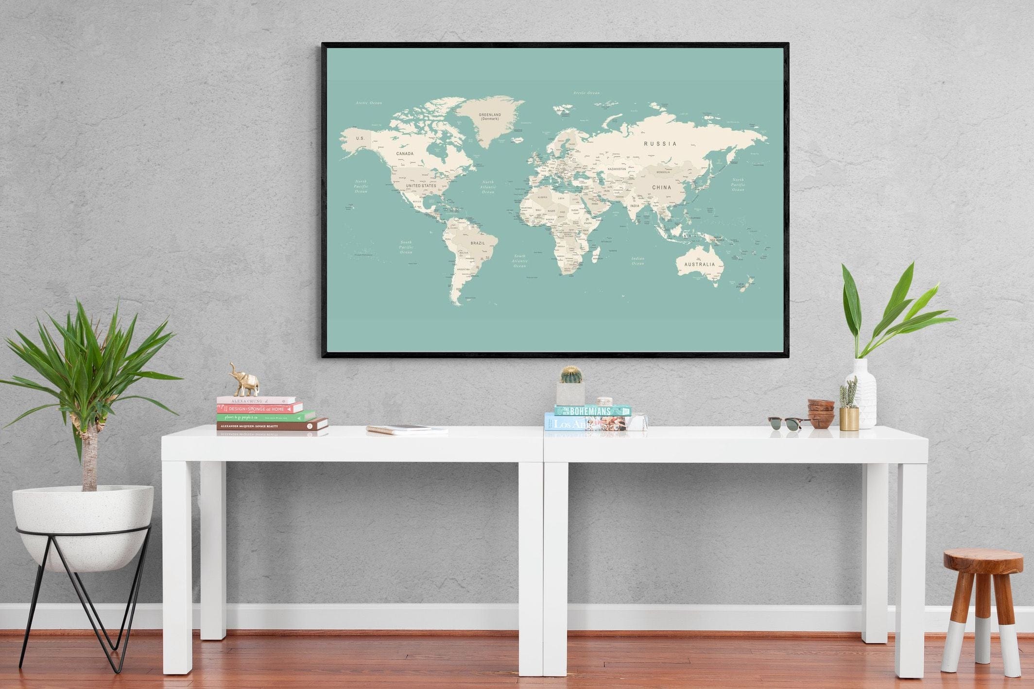 World Map-Wall_Art-150 x 100cm-Mounted Canvas-Black-Pixalot