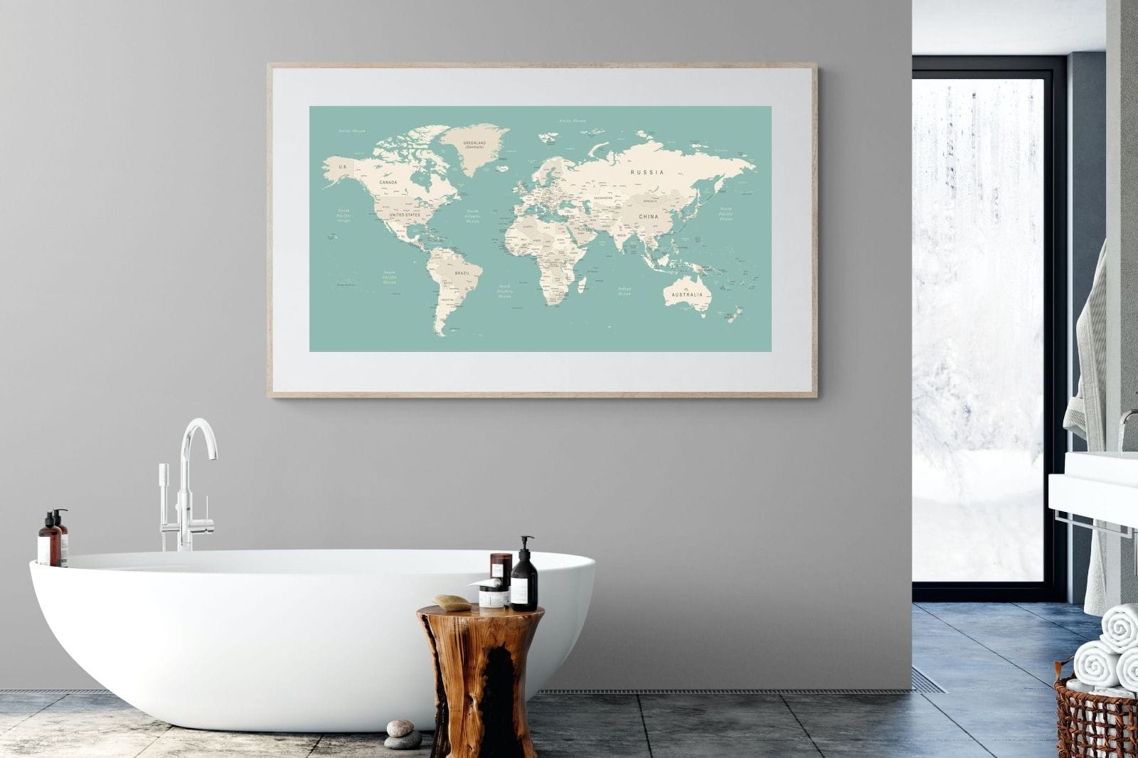 World Map-Wall_Art-180 x 110cm-Framed Print-Wood-Pixalot