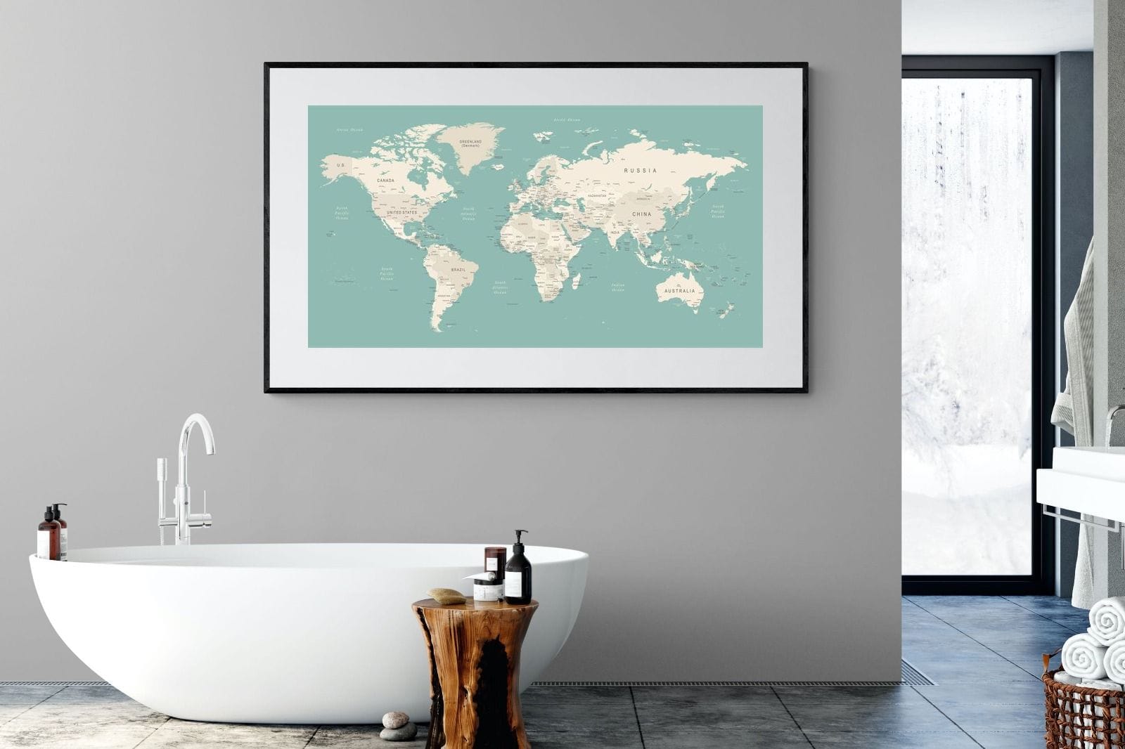 World Map-Wall_Art-180 x 110cm-Framed Print-Black-Pixalot