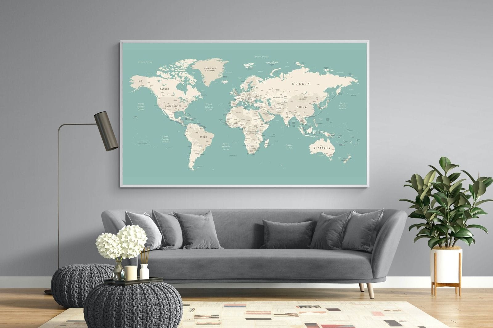 World Map-Wall_Art-220 x 130cm-Mounted Canvas-White-Pixalot