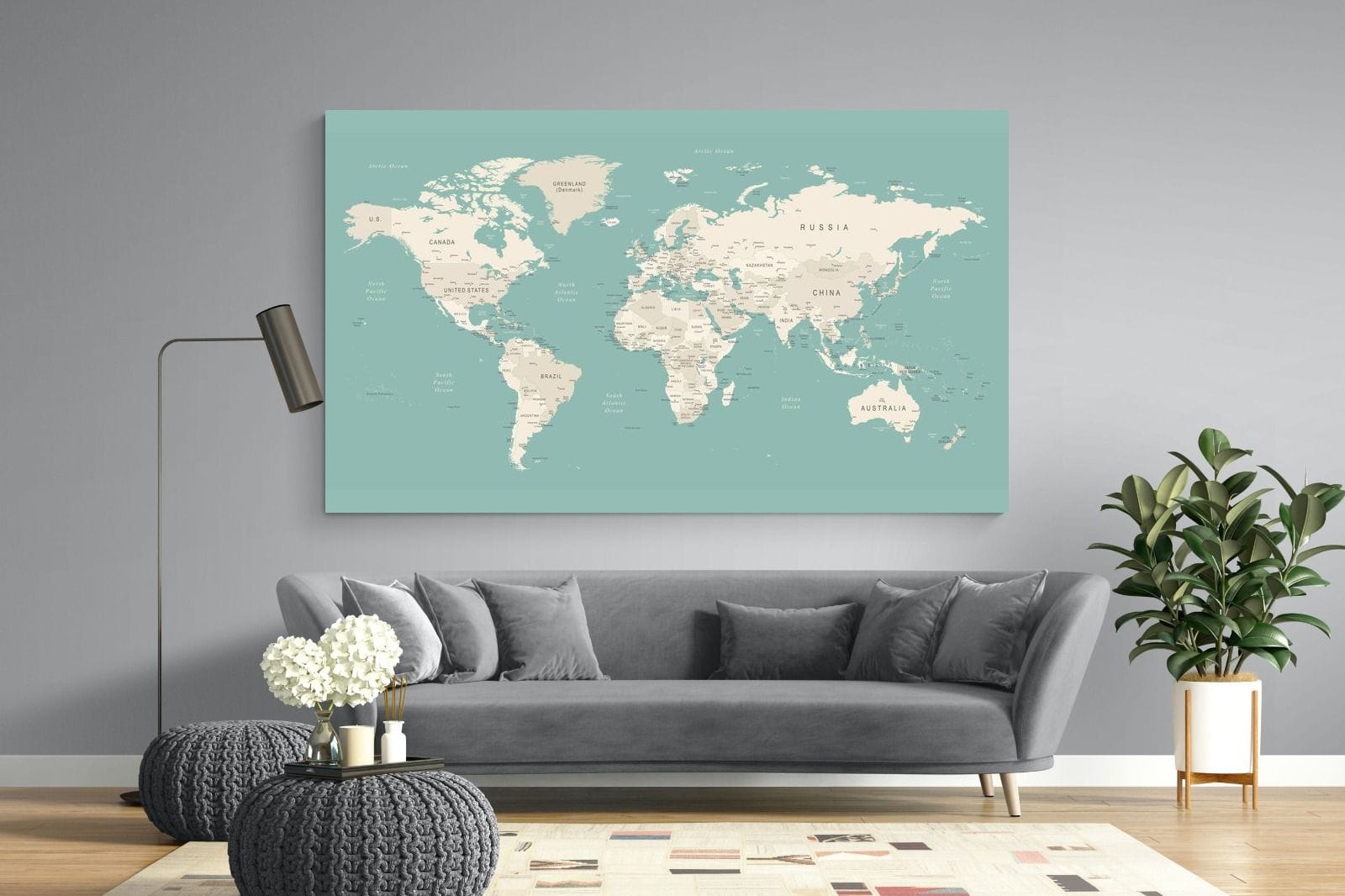 World Map-Wall_Art-220 x 130cm-Mounted Canvas-No Frame-Pixalot