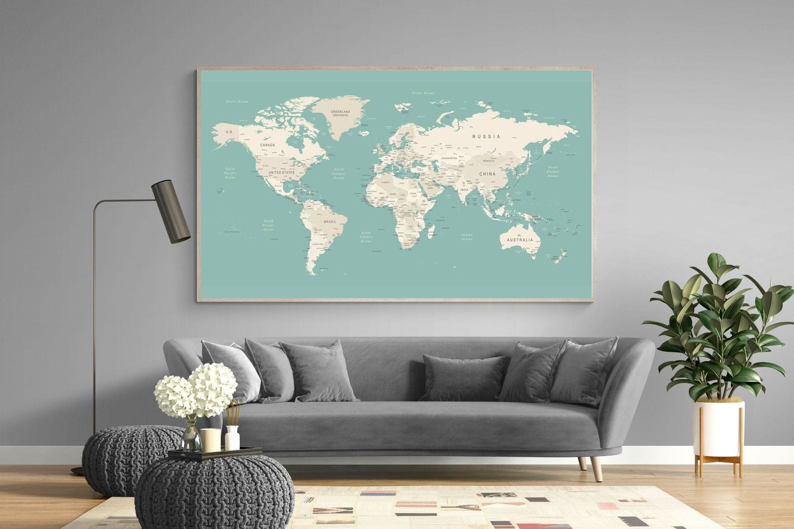 World Map-Wall_Art-220 x 130cm-Mounted Canvas-Wood-Pixalot