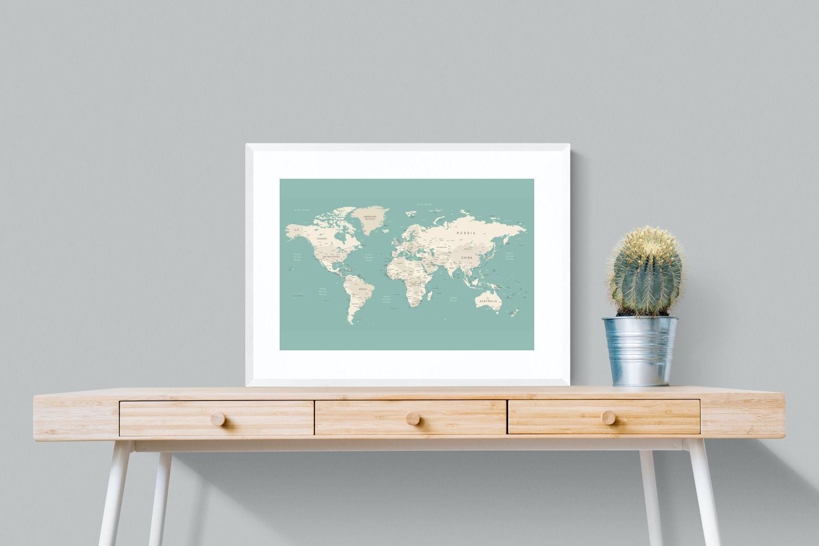 World Map-Wall_Art-80 x 60cm-Framed Print-White-Pixalot