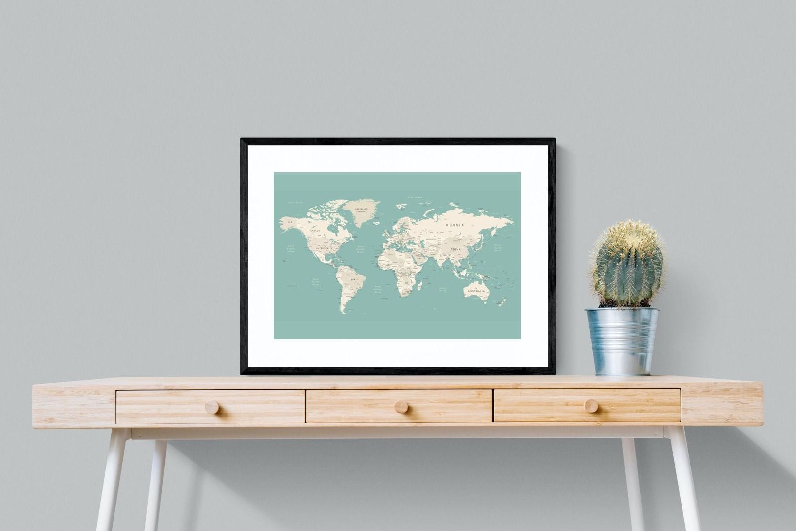 World Map-Wall_Art-80 x 60cm-Framed Print-Black-Pixalot
