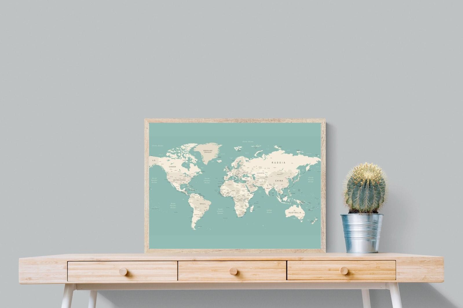 World Map-Wall_Art-80 x 60cm-Mounted Canvas-Wood-Pixalot
