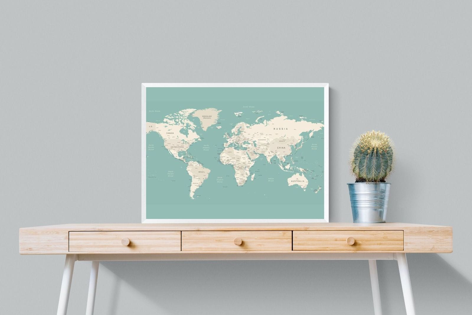 World Map-Wall_Art-80 x 60cm-Mounted Canvas-White-Pixalot