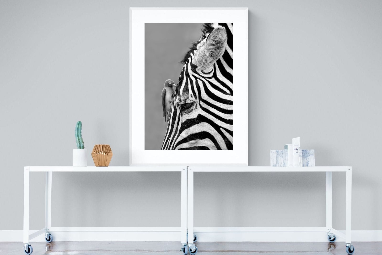 Zebra Sip-Wall_Art-90 x 120cm-Framed Print-White-Pixalot