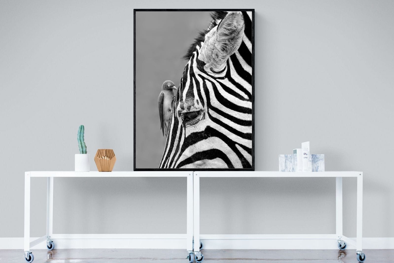 Zebra Sip-Wall_Art-90 x 120cm-Mounted Canvas-Black-Pixalot