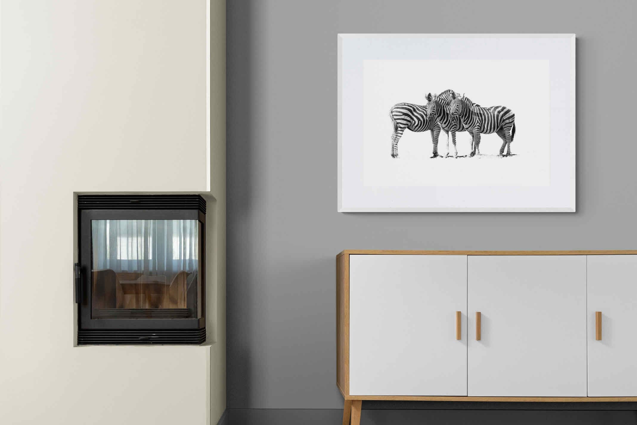Zebra Trio-Wall_Art-100 x 75cm-Framed Print-White-Pixalot