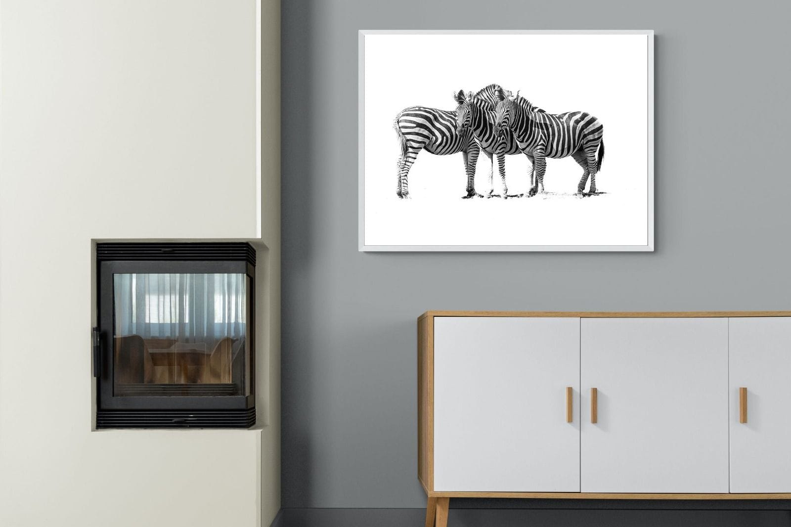 Zebra Trio-Wall_Art-100 x 75cm-Mounted Canvas-White-Pixalot