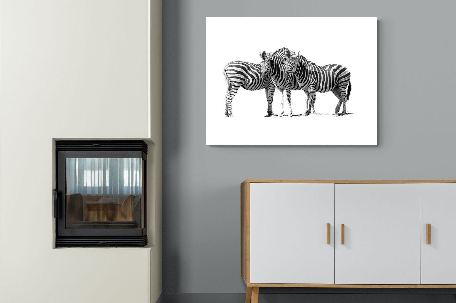 Zebra Trio-Wall_Art-100 x 75cm-Mounted Canvas-No Frame-Pixalot