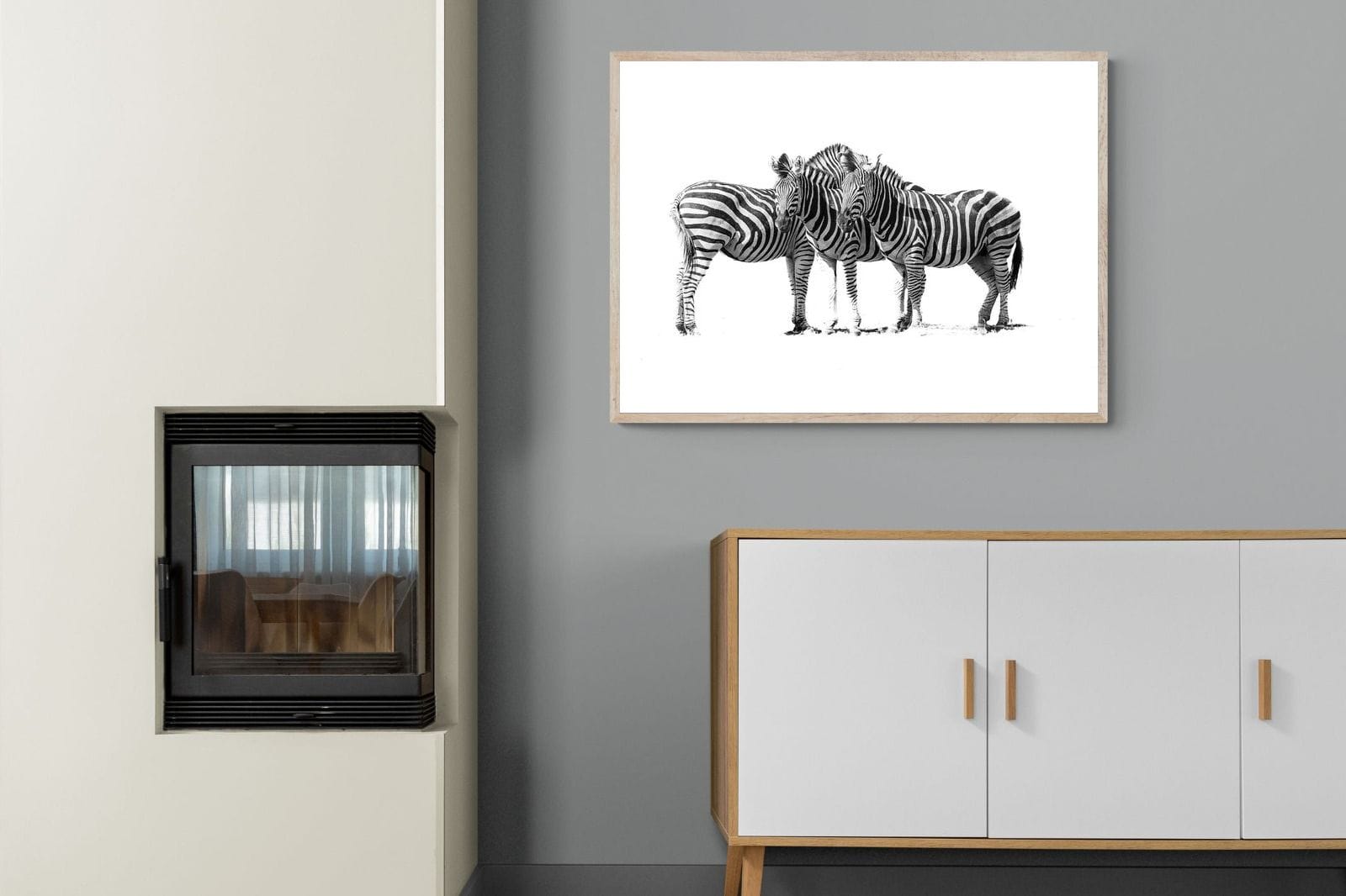 Zebra Trio-Wall_Art-100 x 75cm-Mounted Canvas-Wood-Pixalot