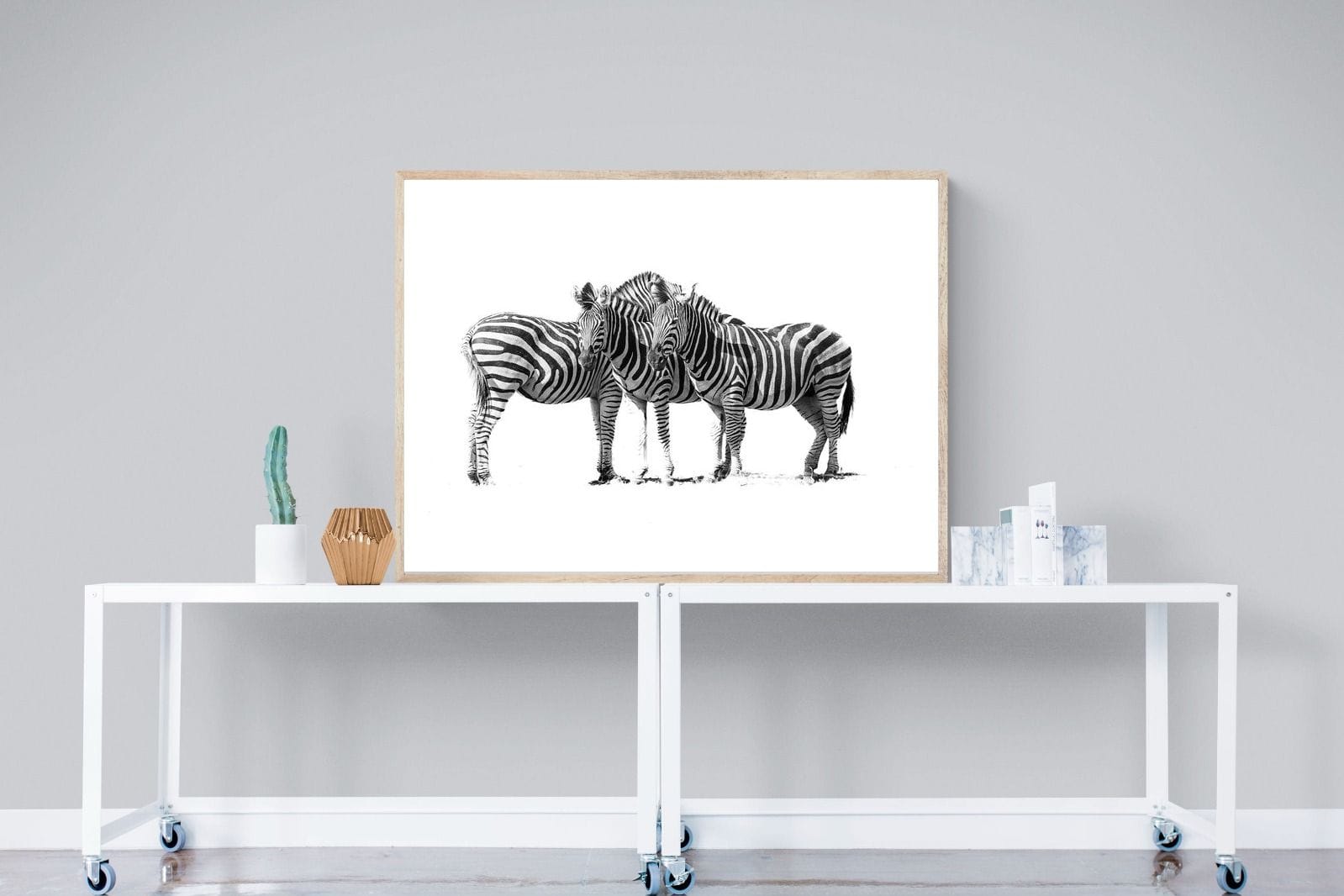 Zebra Trio-Wall_Art-120 x 90cm-Mounted Canvas-Wood-Pixalot