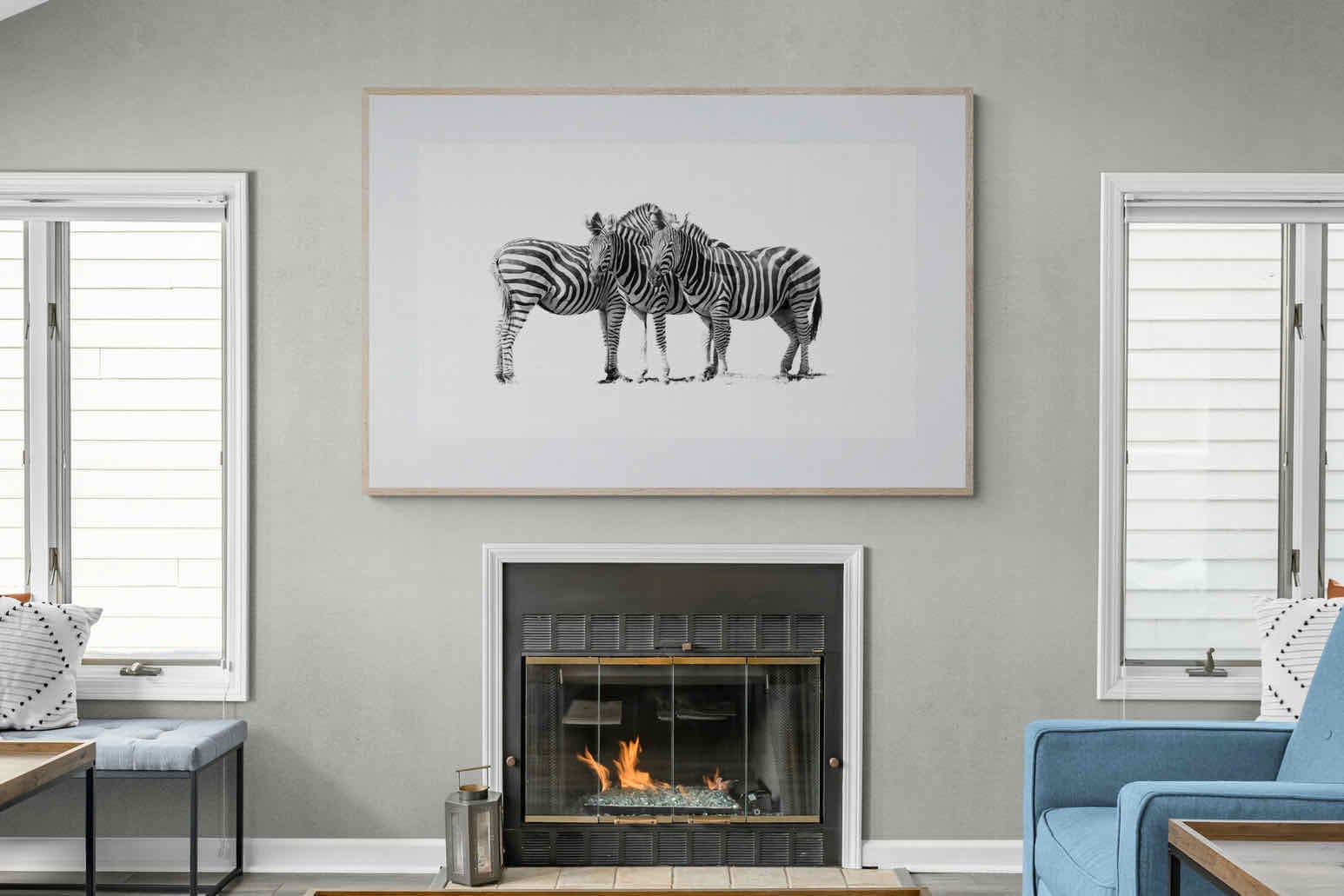 Zebra Trio-Wall_Art-150 x 100cm-Framed Print-Wood-Pixalot