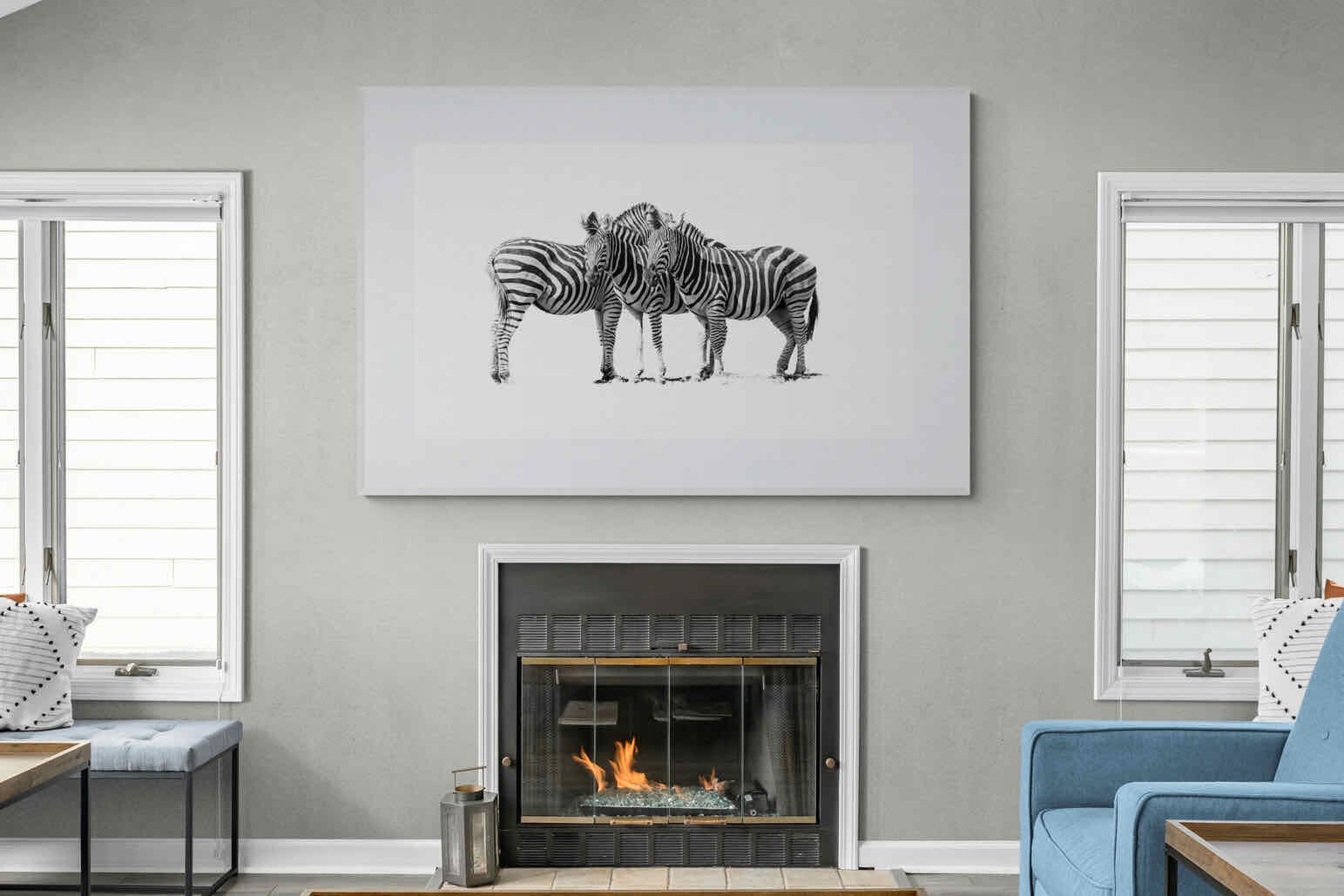 Zebra Trio-Wall_Art-150 x 100cm-Framed Print-White-Pixalot
