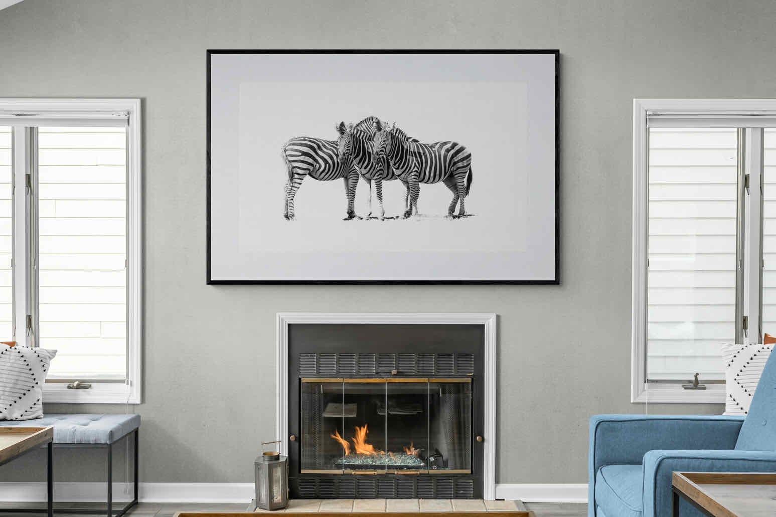 Zebra Trio-Wall_Art-150 x 100cm-Framed Print-Black-Pixalot
