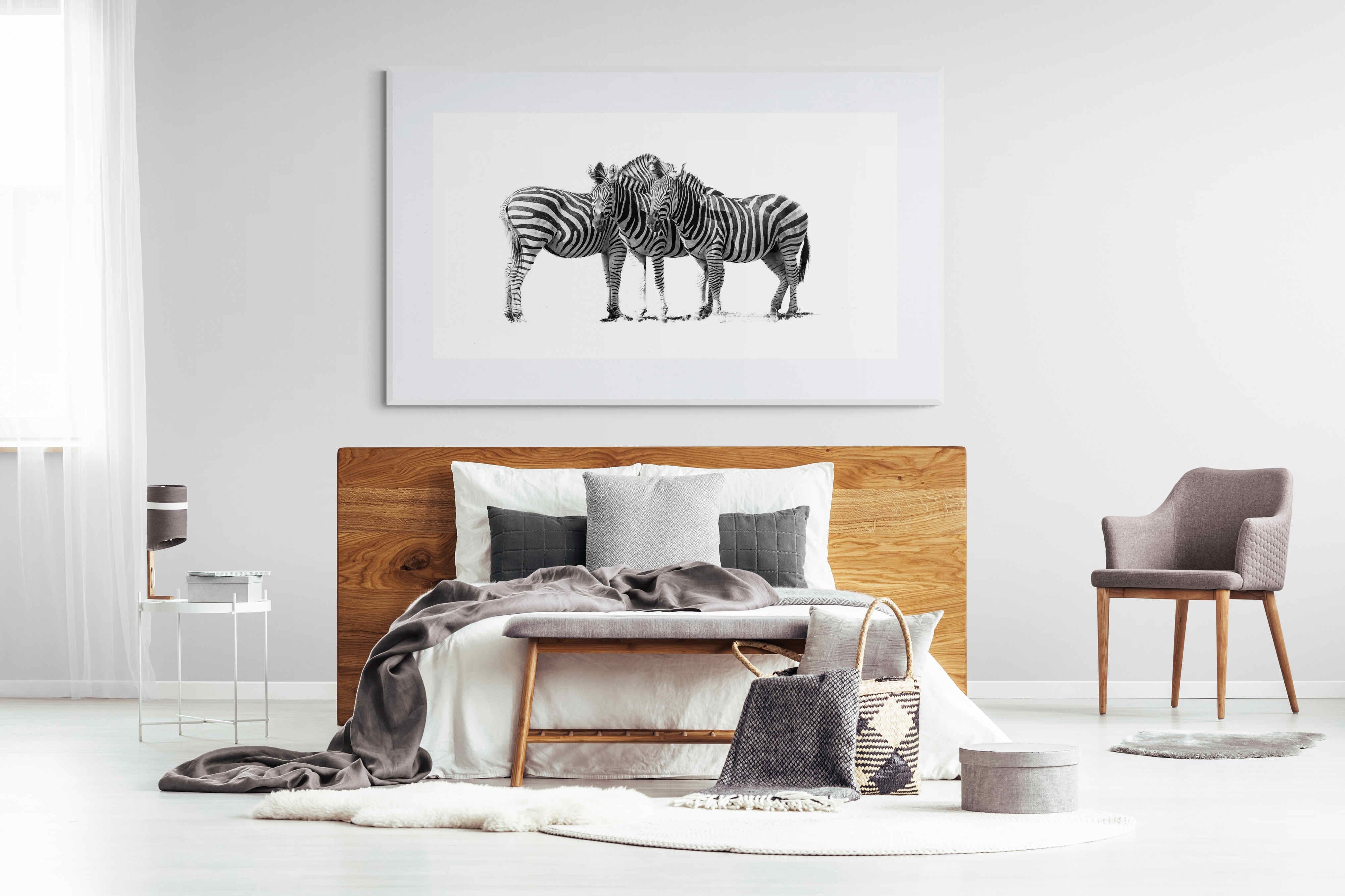 Zebra Trio-Wall_Art-180 x 110cm-Framed Print-White-Pixalot
