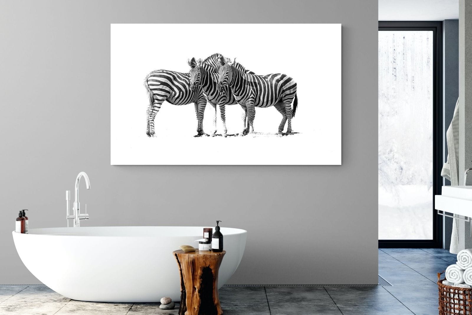 Zebra Trio-Wall_Art-180 x 110cm-Mounted Canvas-No Frame-Pixalot