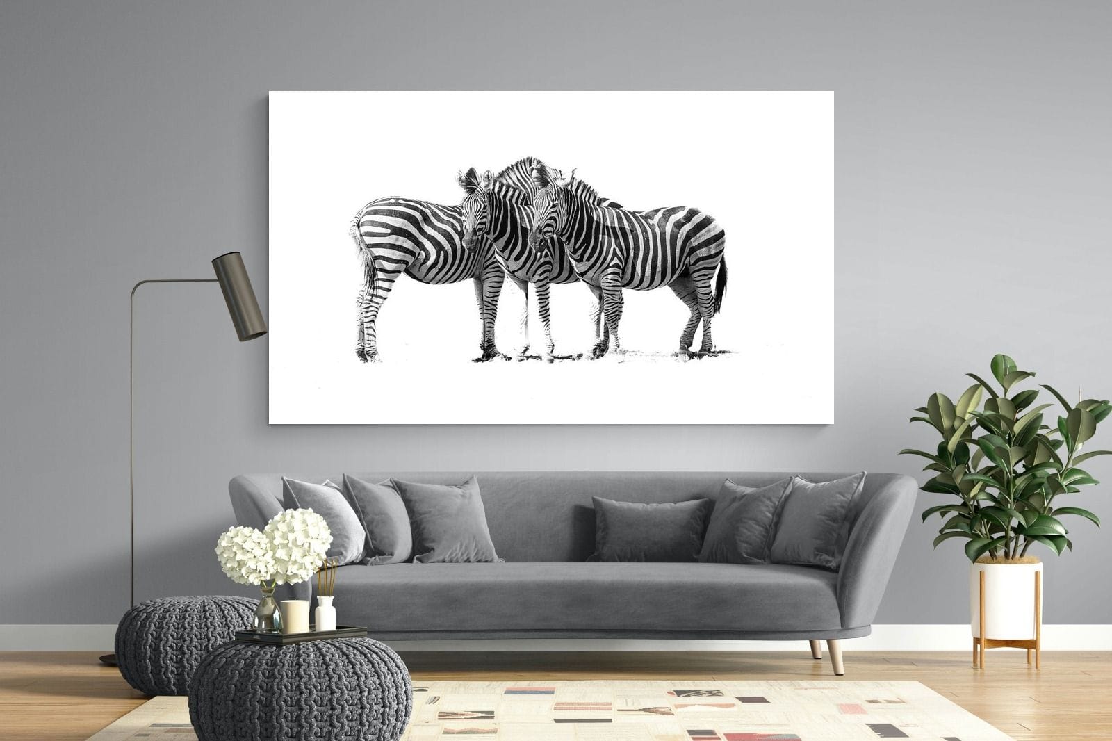 Zebra Trio-Wall_Art-220 x 130cm-Mounted Canvas-No Frame-Pixalot
