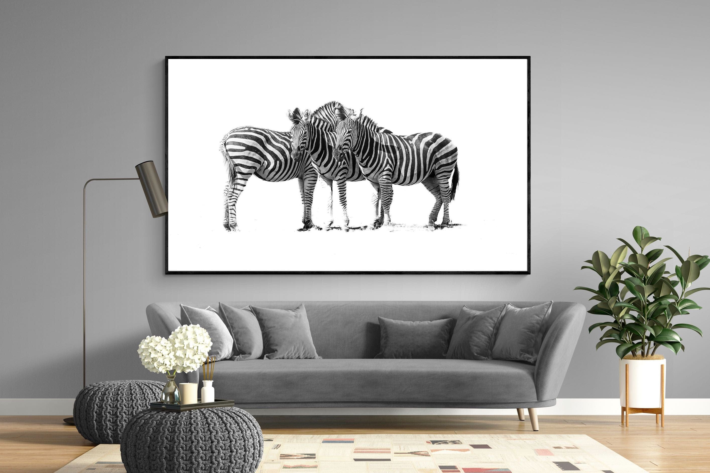 Zebra Trio-Wall_Art-220 x 130cm-Mounted Canvas-Black-Pixalot