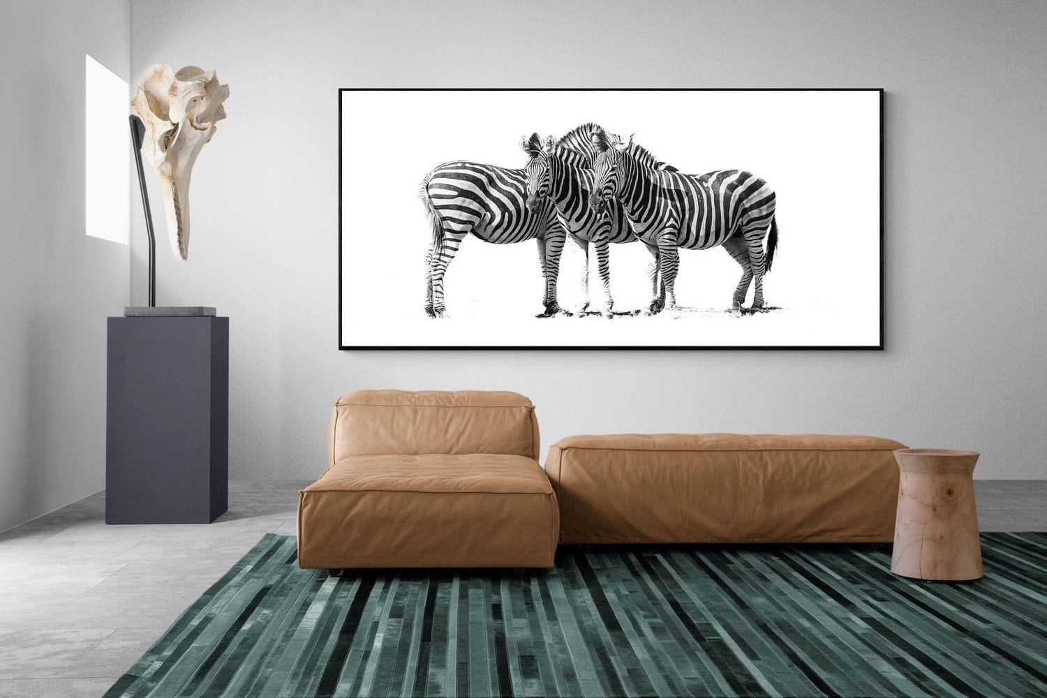 Zebra Trio-Wall_Art-275 x 130cm-Mounted Canvas-Black-Pixalot