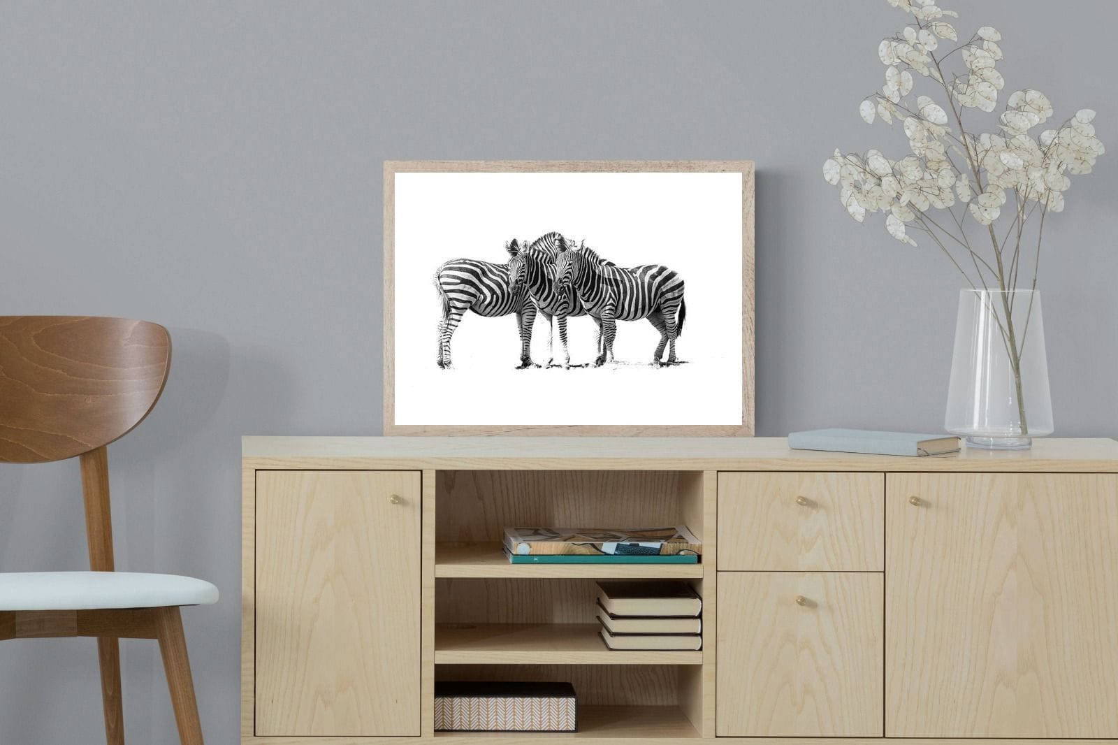 Zebra Trio-Wall_Art-60 x 45cm-Mounted Canvas-Wood-Pixalot