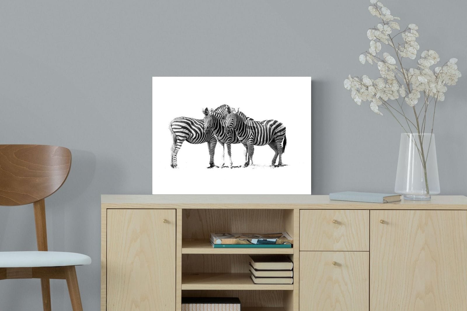 Zebra Trio-Wall_Art-60 x 45cm-Mounted Canvas-No Frame-Pixalot